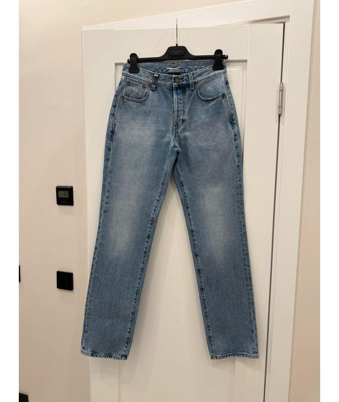 SAINT LAURENT Голубые хлопковые прямые джинсы, фото 8