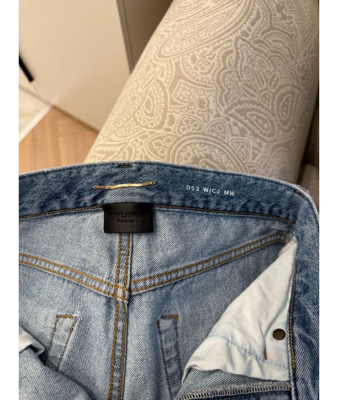 SAINT LAURENT Голубые хлопковые прямые джинсы, фото 3