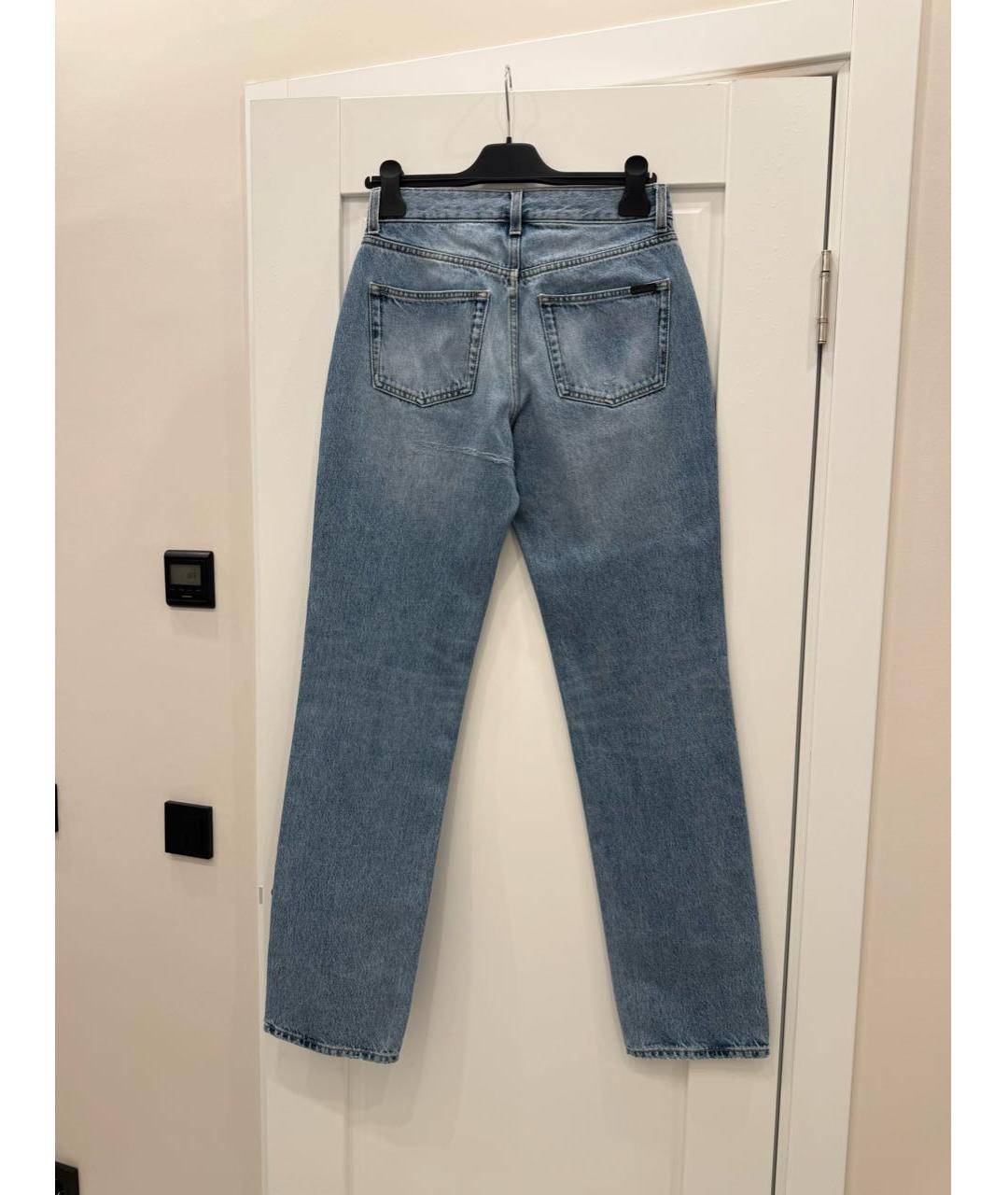 SAINT LAURENT Голубые хлопковые прямые джинсы, фото 2