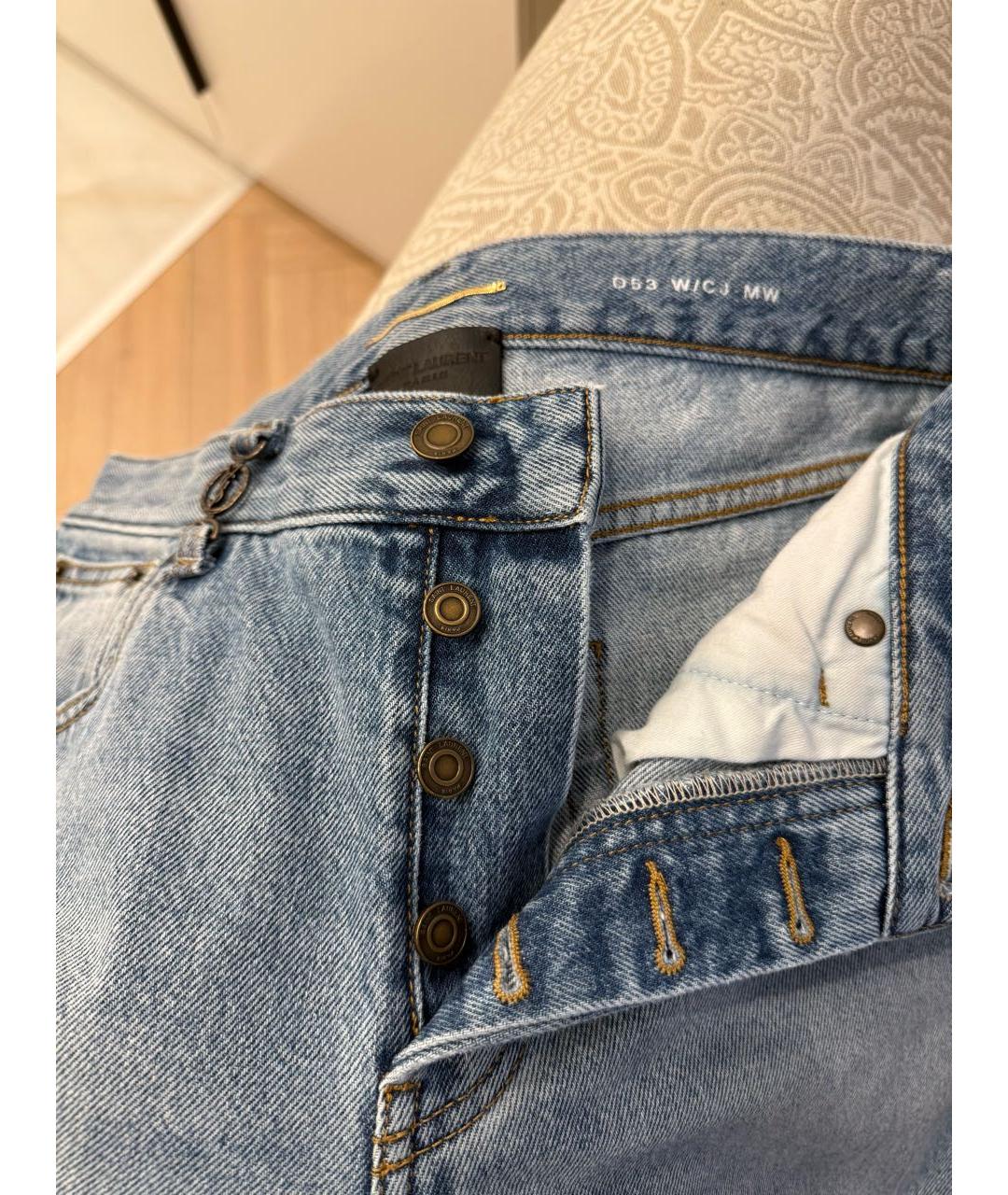 SAINT LAURENT Голубые хлопковые прямые джинсы, фото 5