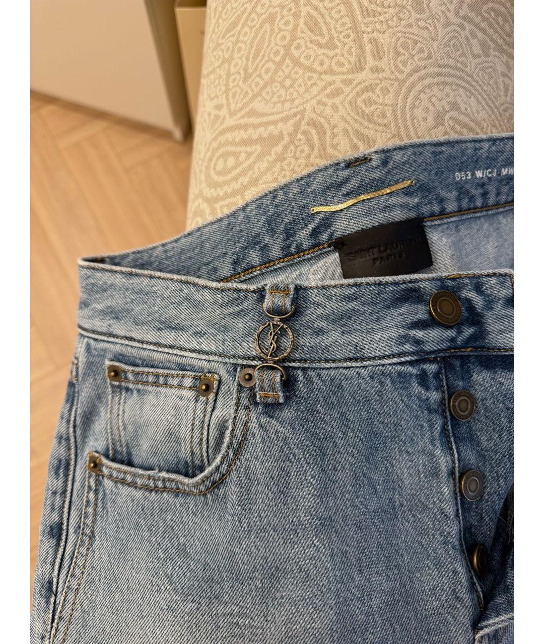 SAINT LAURENT Голубые хлопковые прямые джинсы, фото 4