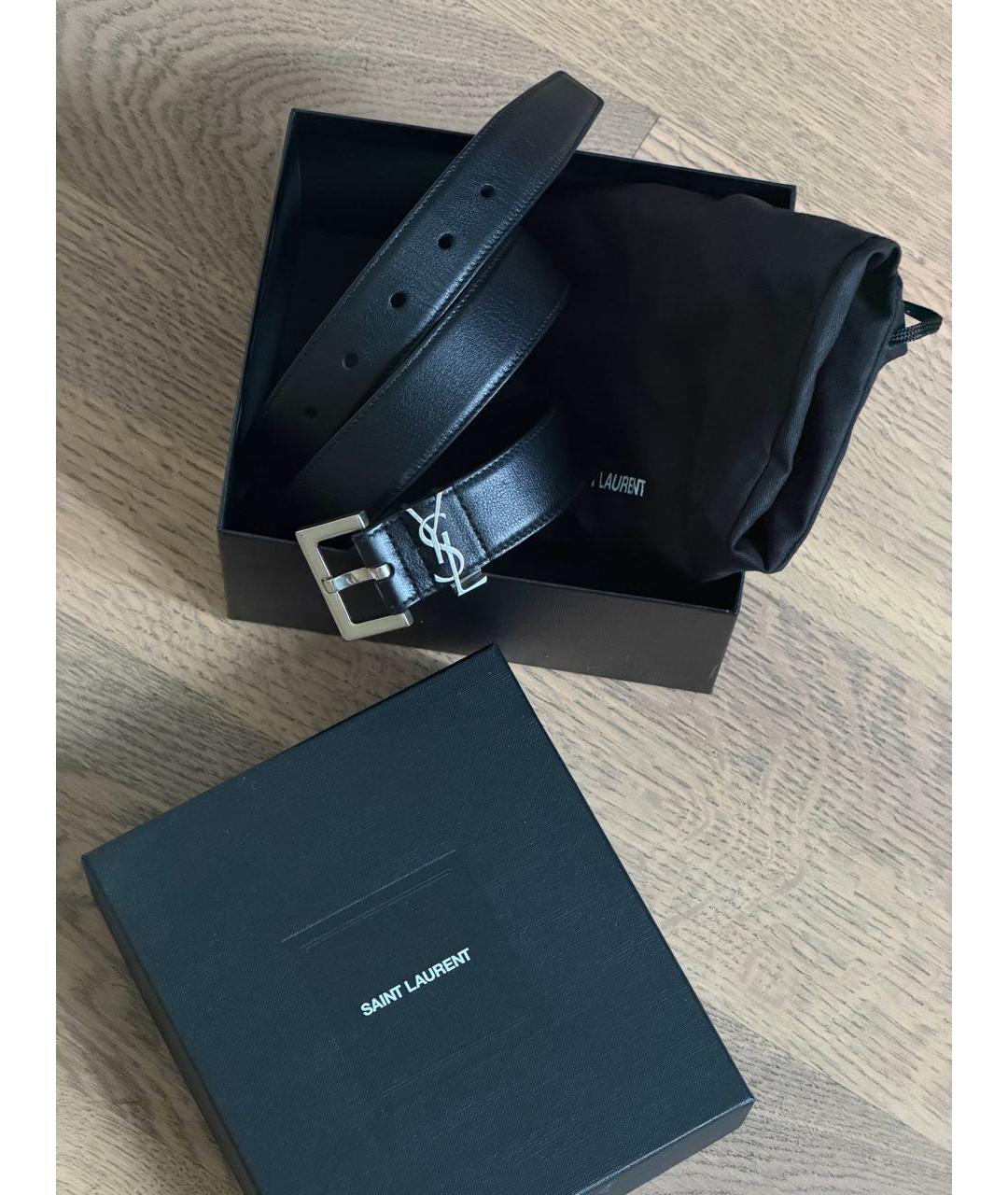 SAINT LAURENT Черный кожаный ремень, фото 4