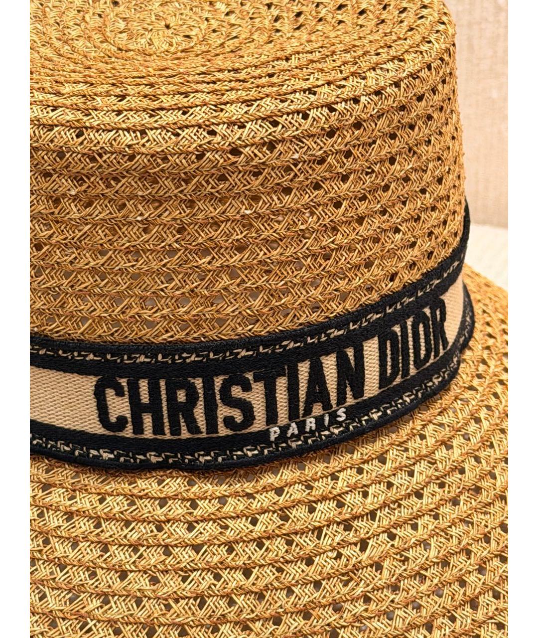 CHRISTIAN DIOR Бежевая соломенная панама, фото 3