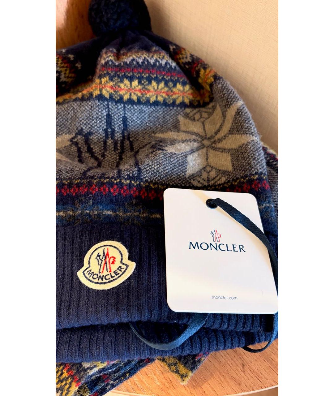 MONCLER Темно-синий шерстяной шарф, фото 3