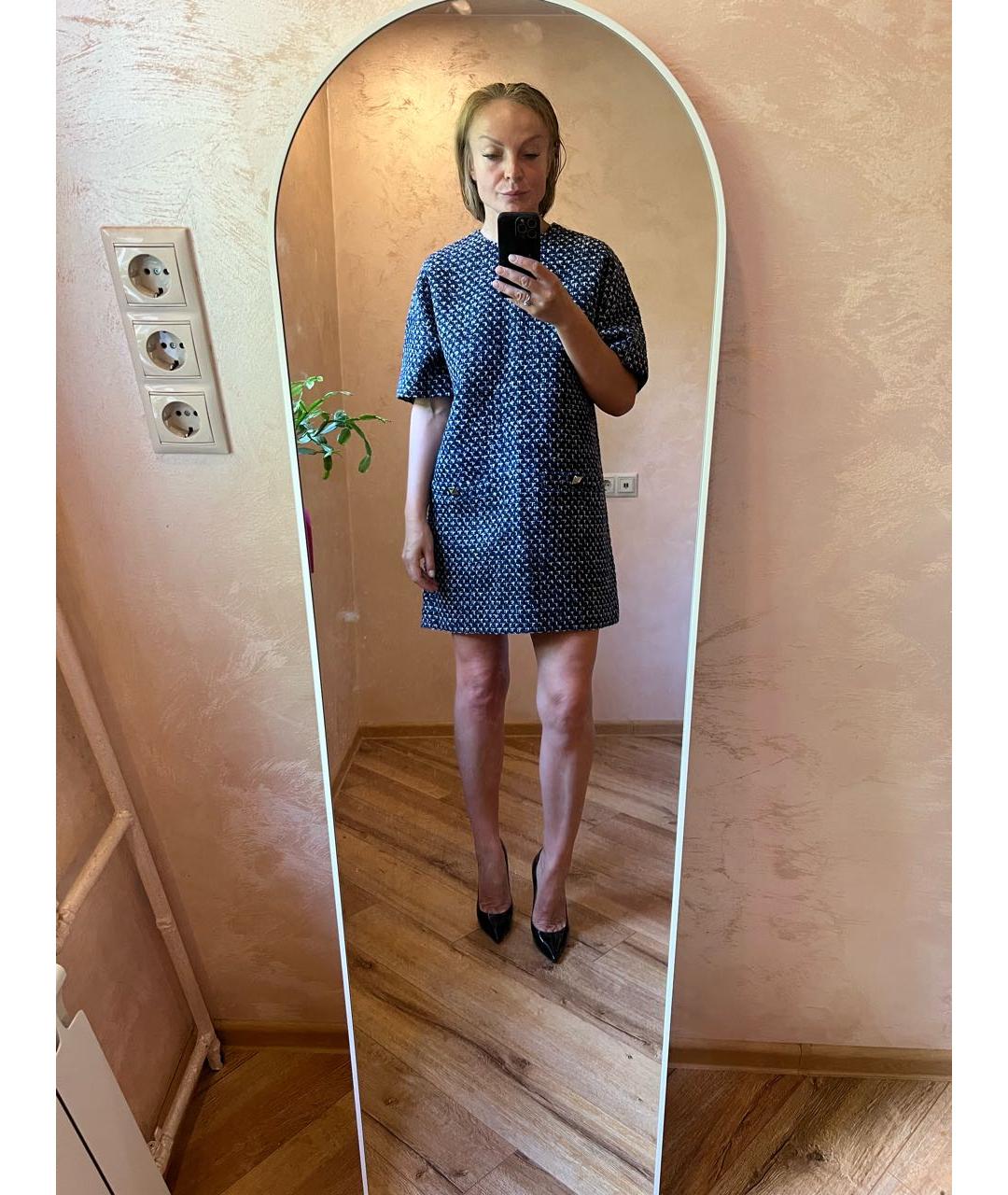 VALENTINO Темно-синее шерстяное повседневное платье, фото 7