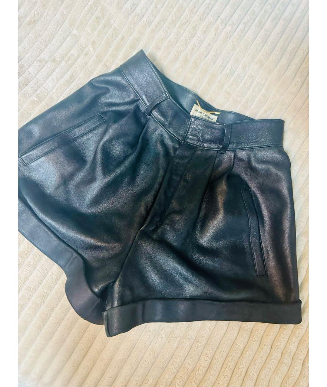 SAINT LAURENT Черные кожаные шорты, фото 5