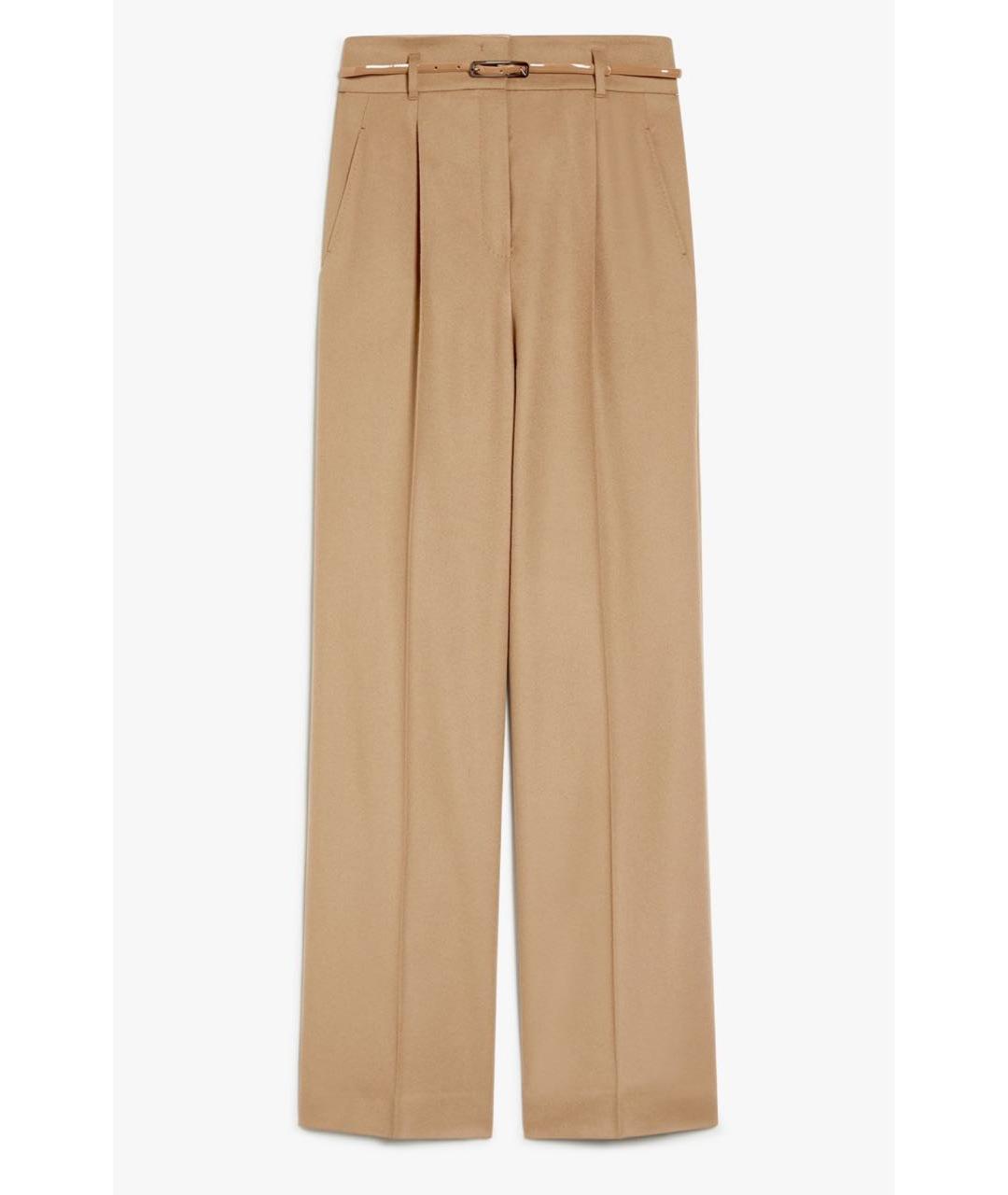 MAX MARA STUDIO Бежевые шерстяные брюки широкие, фото 4