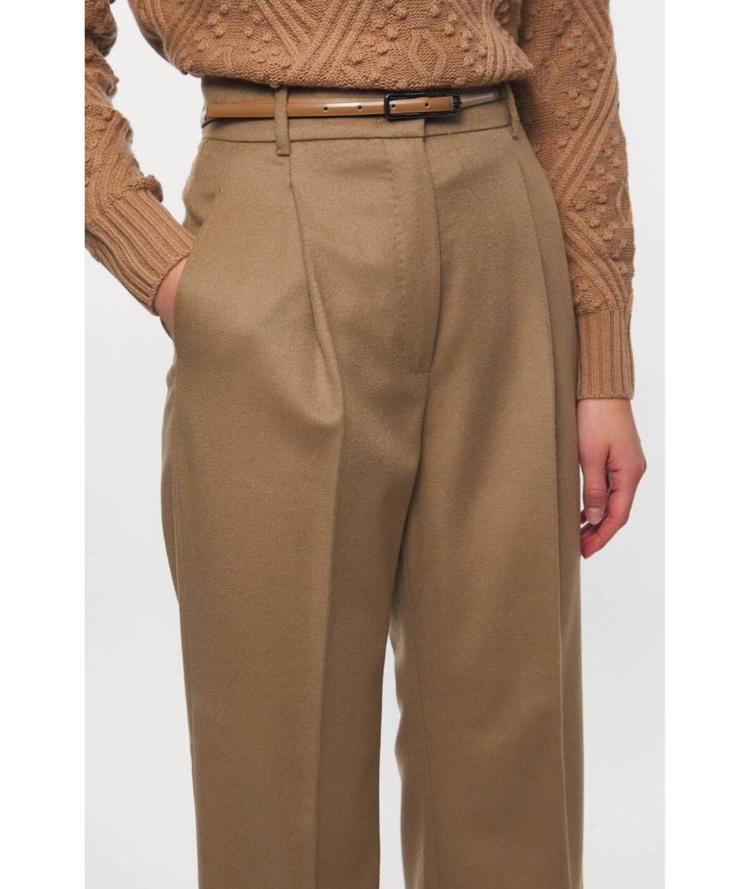 MAX MARA STUDIO Бежевые шерстяные брюки широкие, фото 3