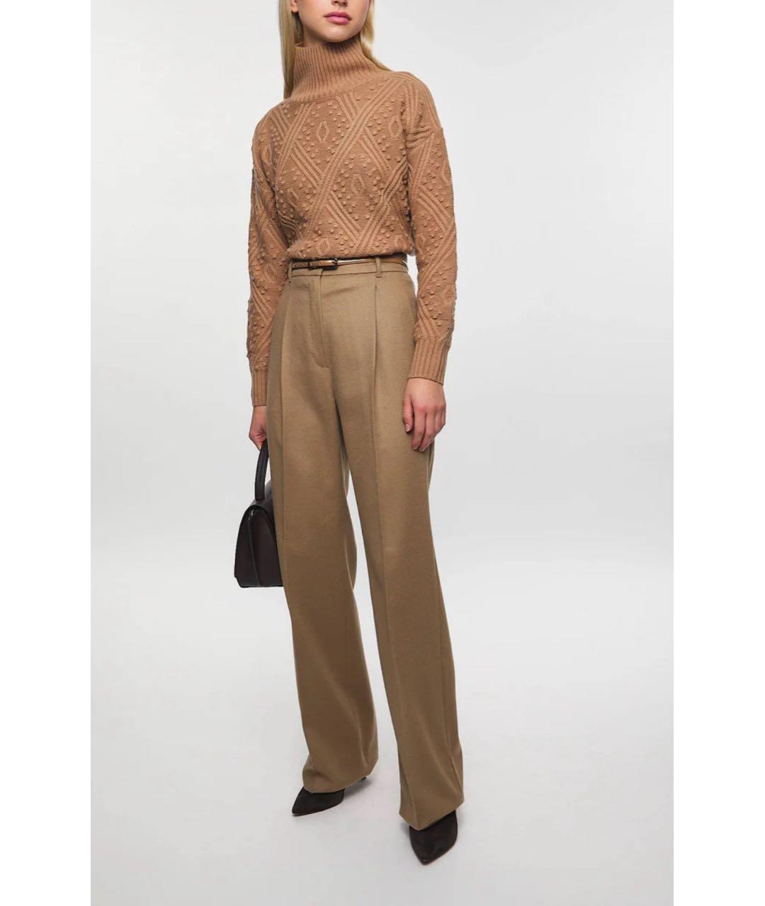 MAX MARA STUDIO Бежевые шерстяные брюки широкие, фото 2