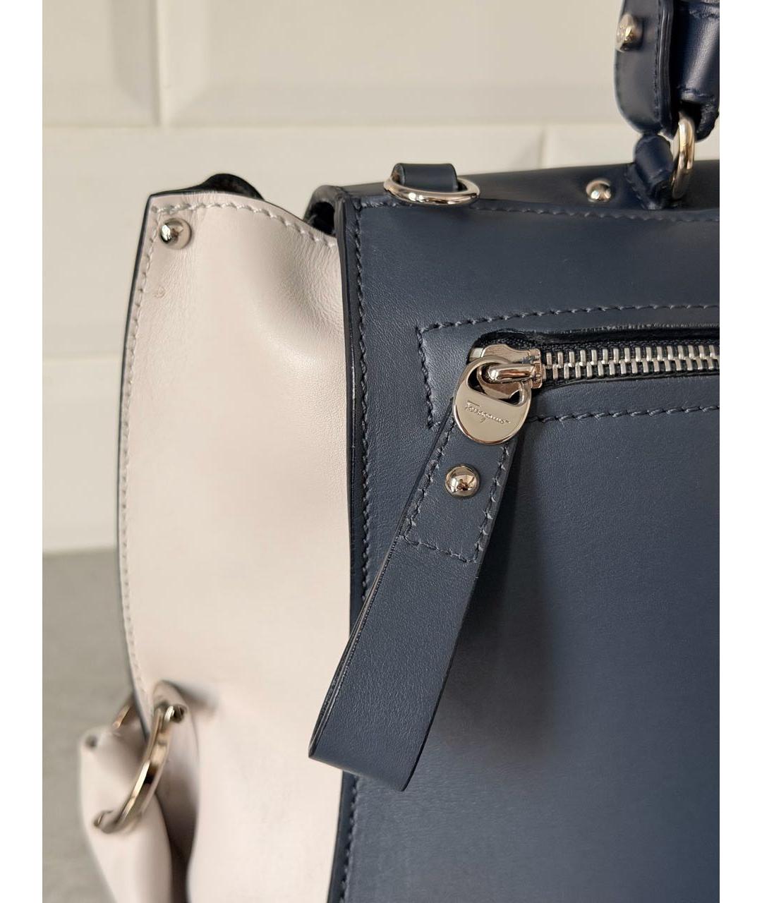 FERRAGAMO Темно-синяя кожаная сумка с короткими ручками, фото 8