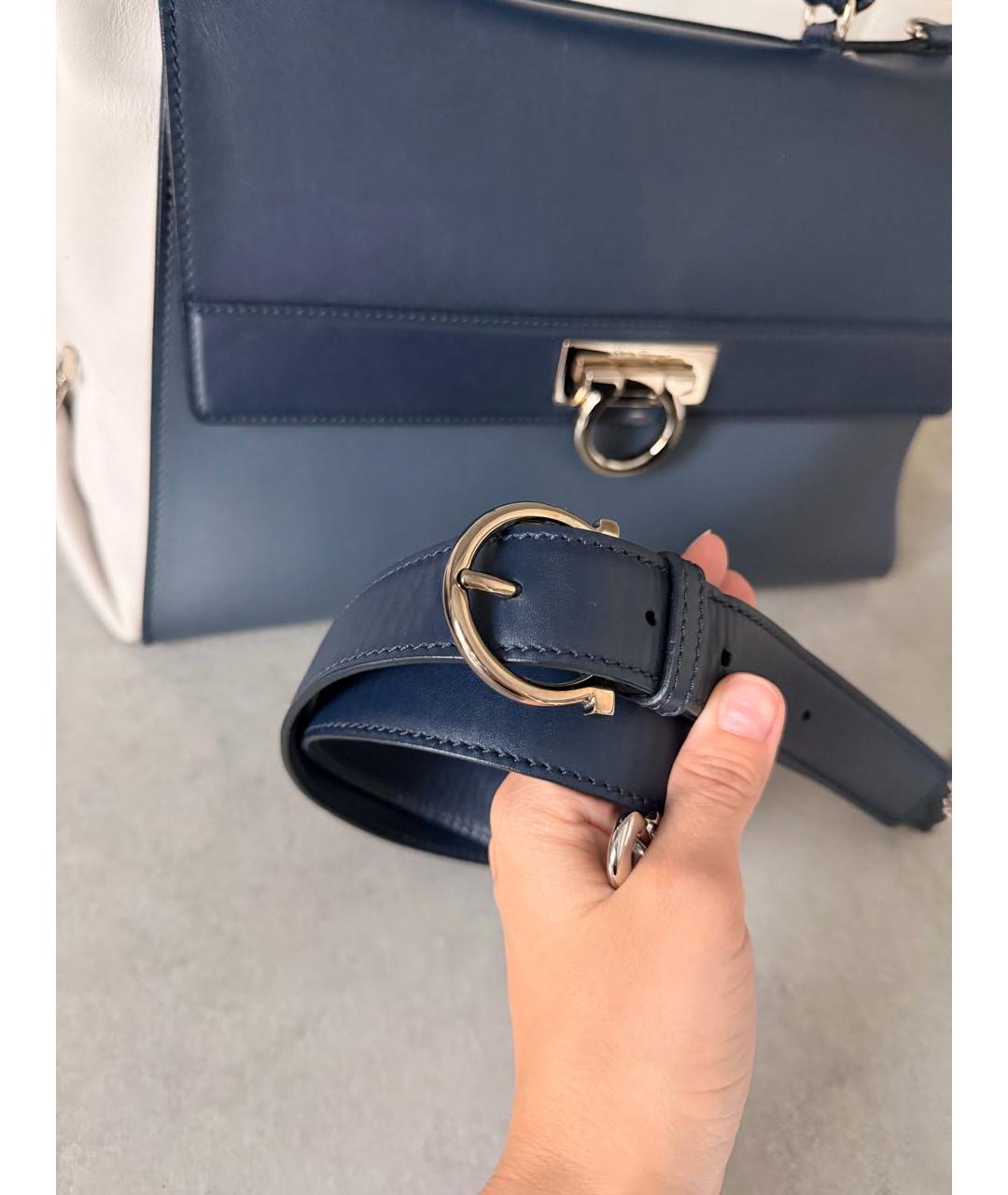 FERRAGAMO Темно-синяя кожаная сумка с короткими ручками, фото 5