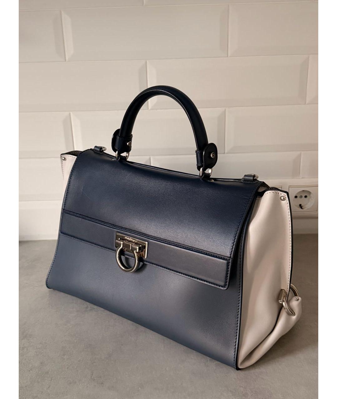 FERRAGAMO Темно-синяя кожаная сумка с короткими ручками, фото 2