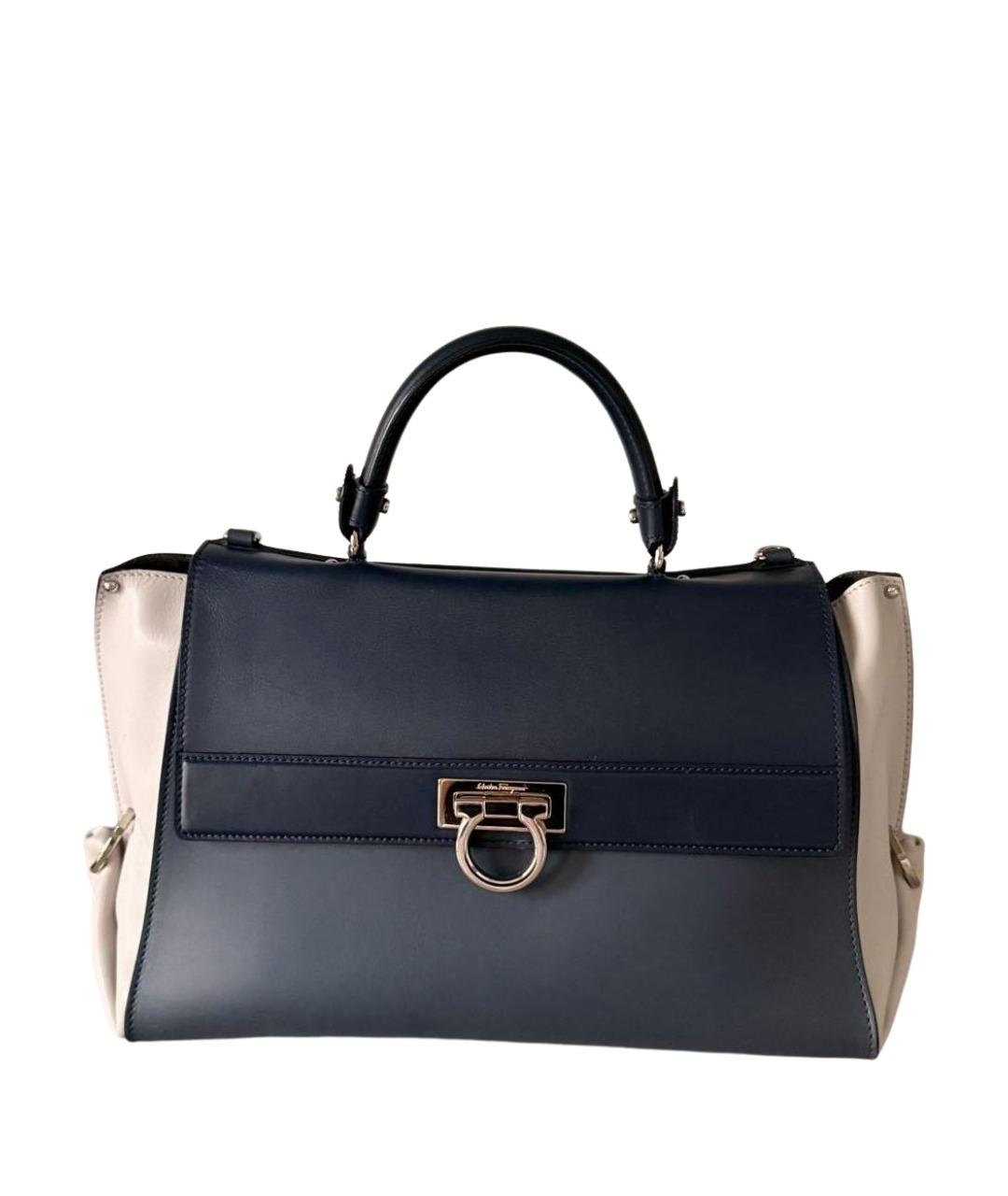 FERRAGAMO Темно-синяя кожаная сумка с короткими ручками, фото 1