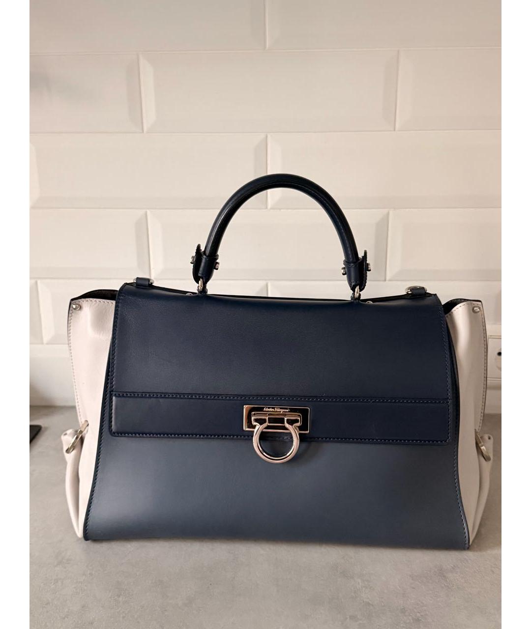 FERRAGAMO Темно-синяя кожаная сумка с короткими ручками, фото 9