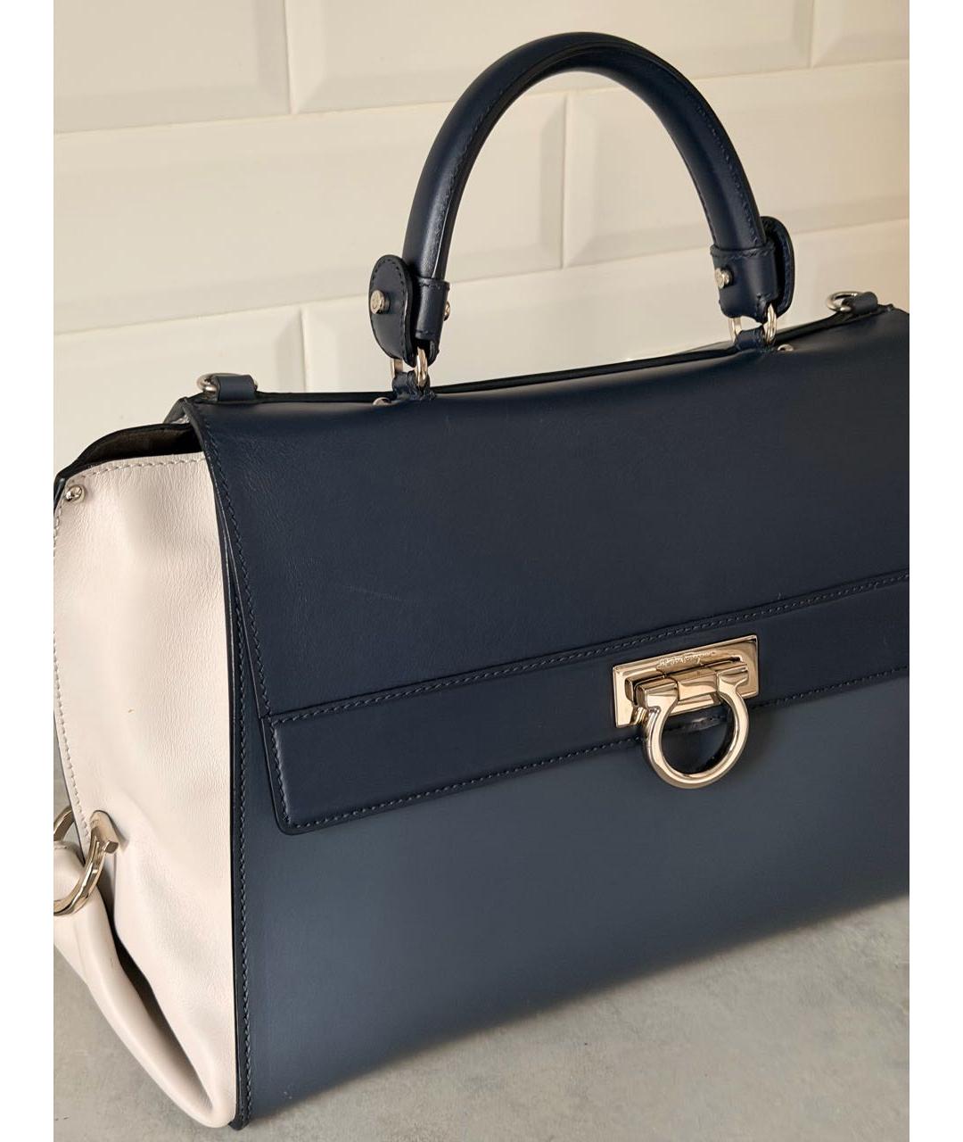 FERRAGAMO Темно-синяя кожаная сумка с короткими ручками, фото 7