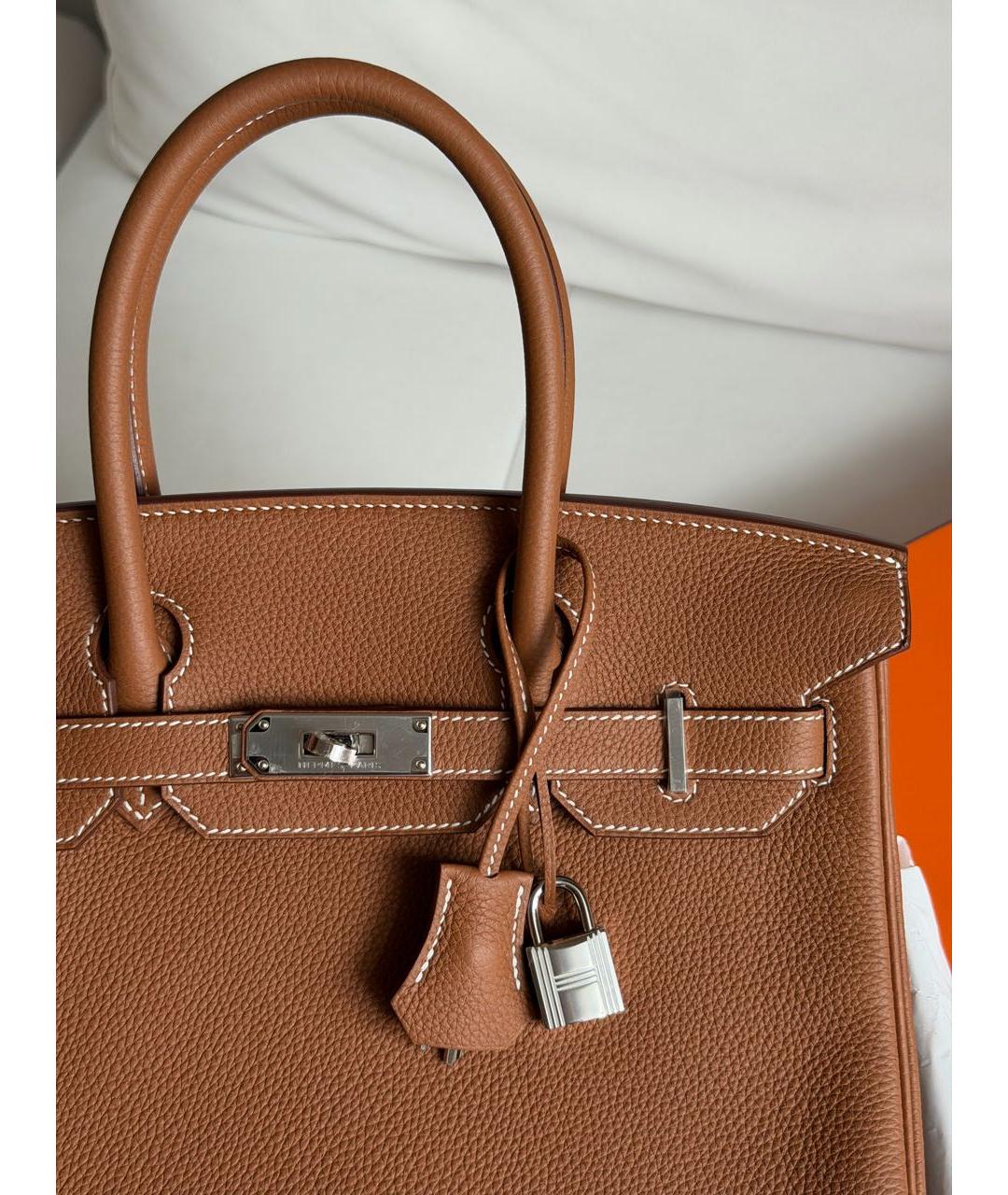 HERMES Коричневая кожаная сумка с короткими ручками, фото 5