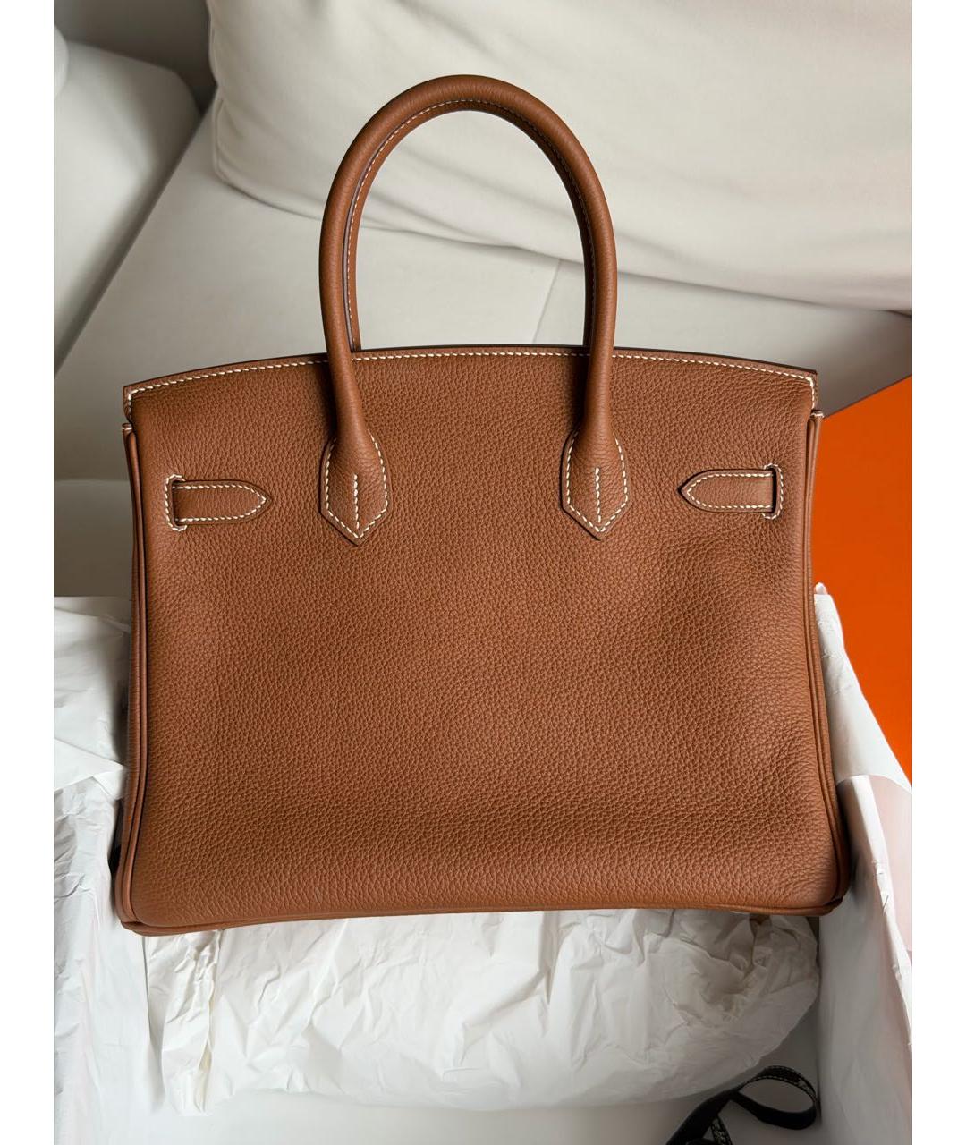 HERMES Коричневая кожаная сумка с короткими ручками, фото 4