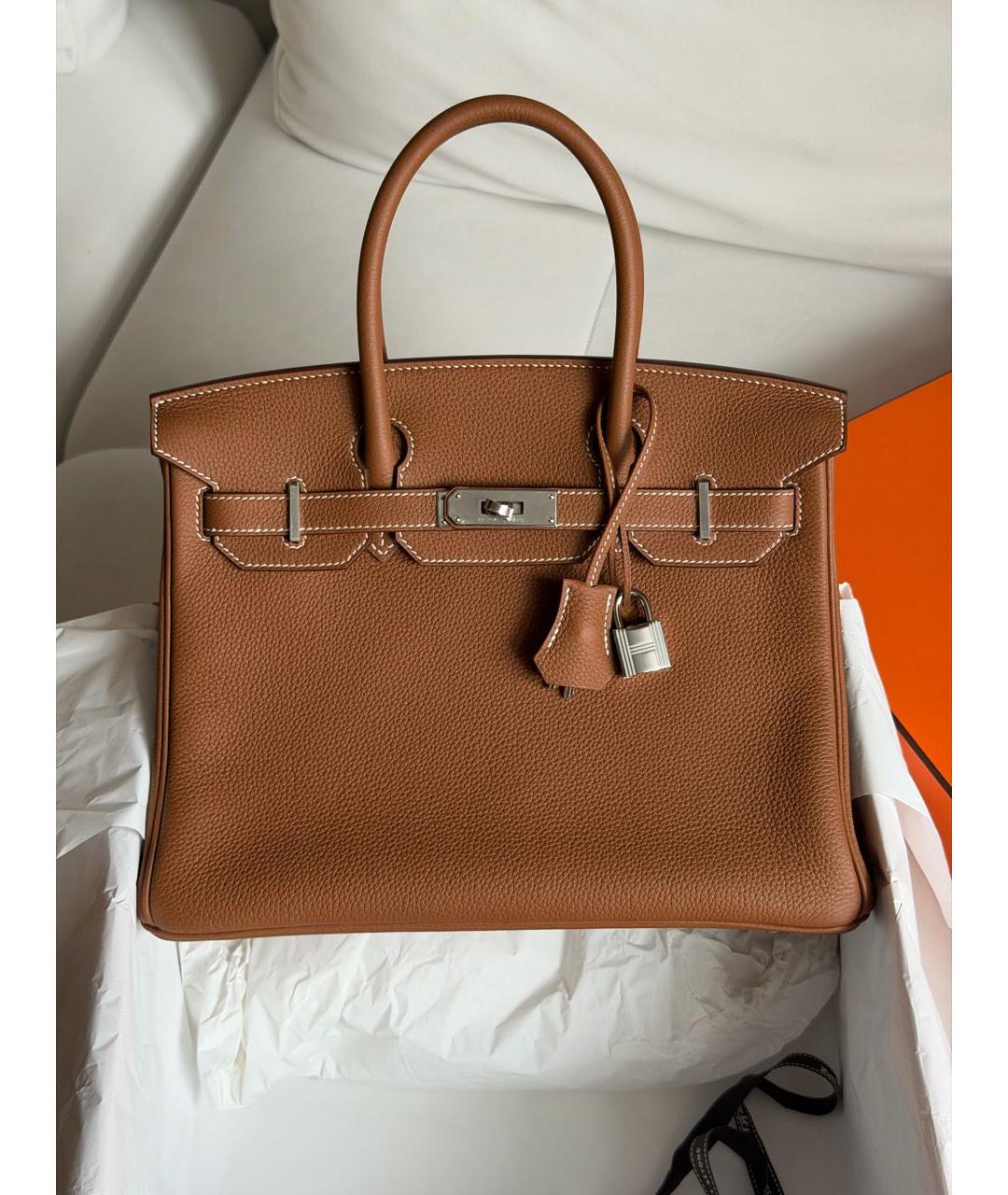 HERMES Коричневая кожаная сумка с короткими ручками, фото 6