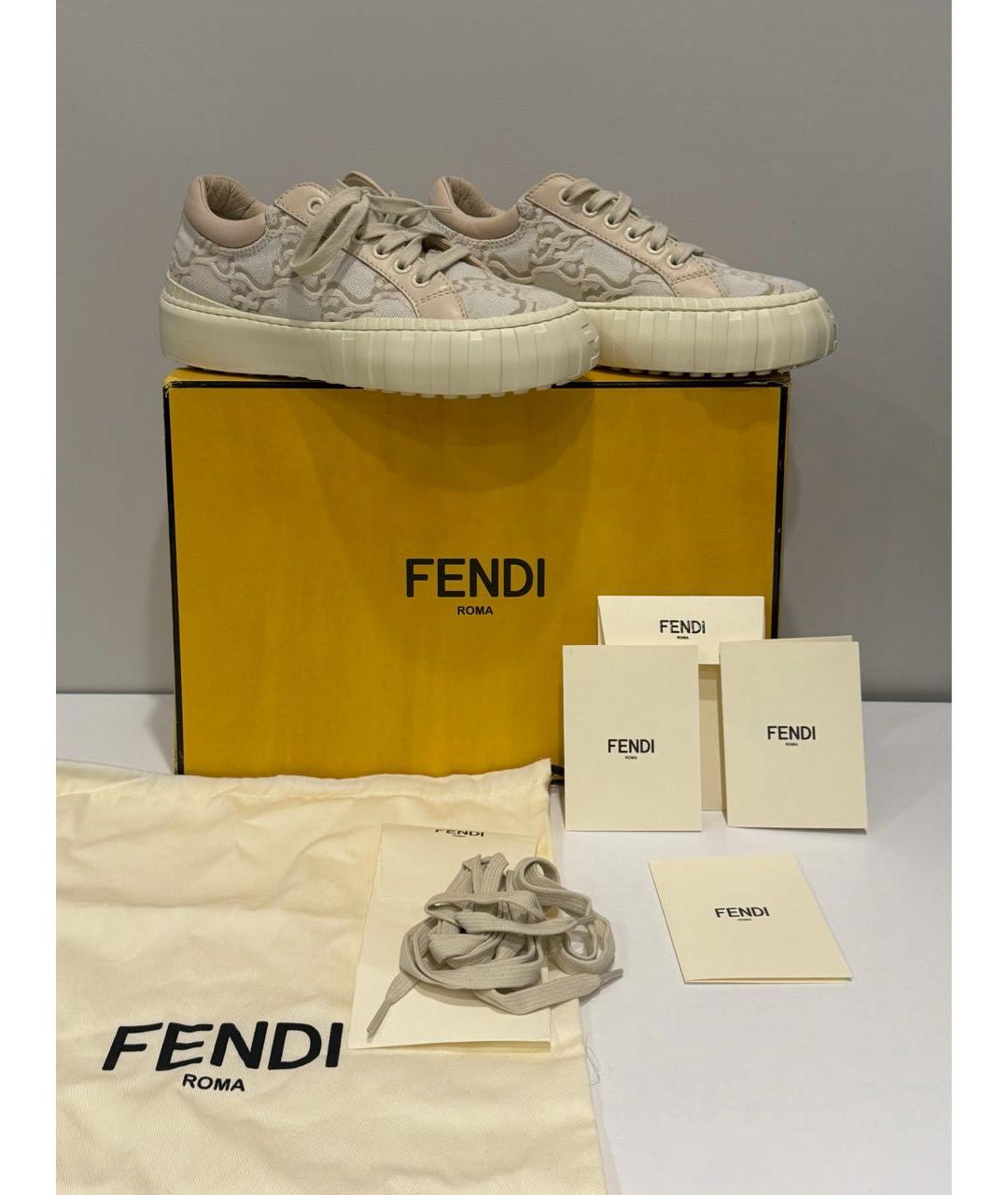 FENDI Бежевые текстильные кеды, фото 5