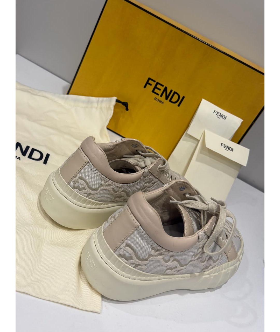 FENDI Бежевые текстильные кеды, фото 4