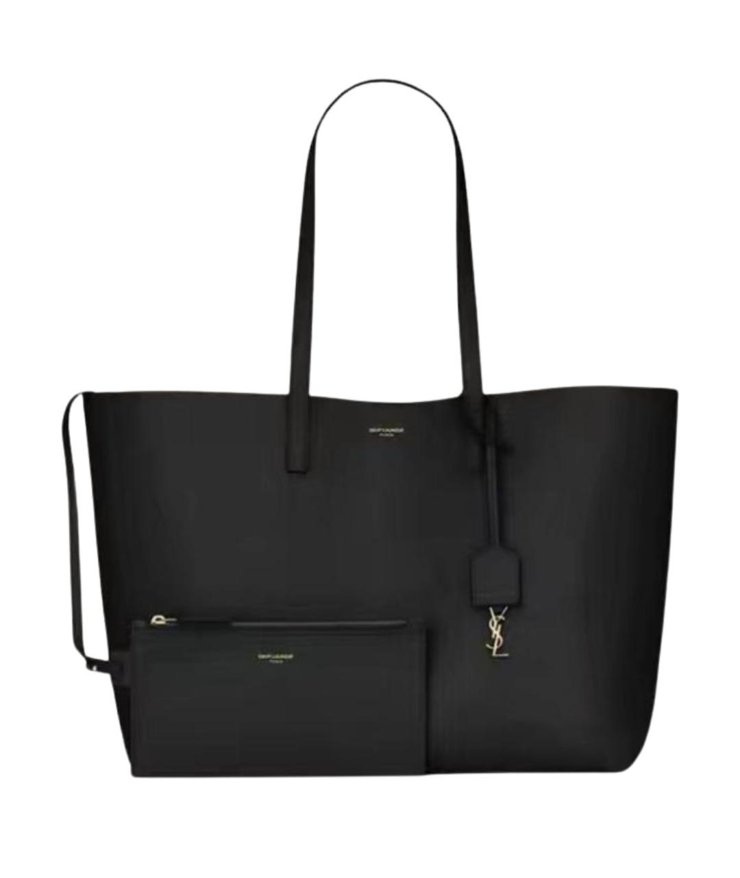 SAINT LAURENT Черная кожаная сумка тоут, фото 1