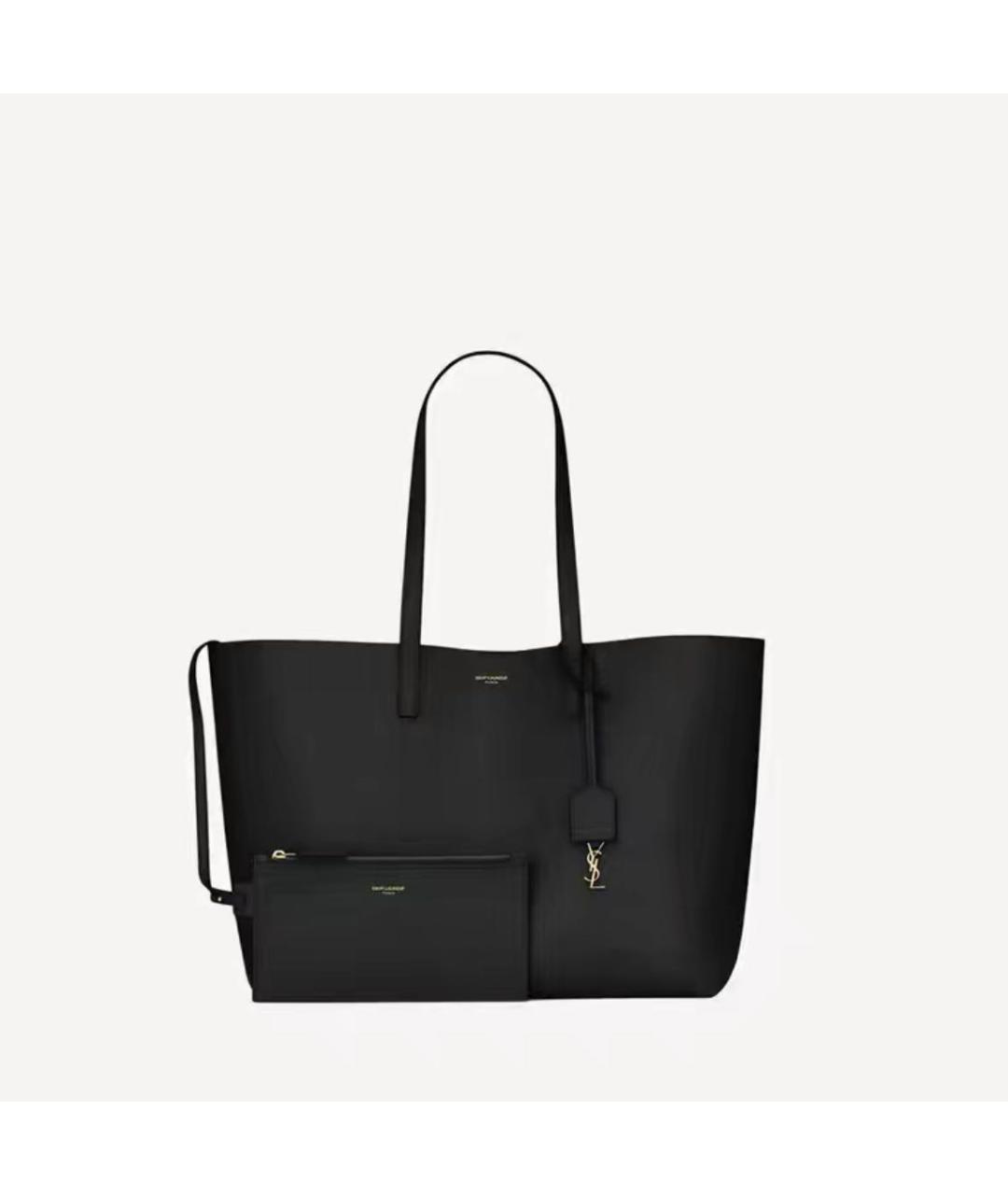 SAINT LAURENT Черная кожаная сумка тоут, фото 5