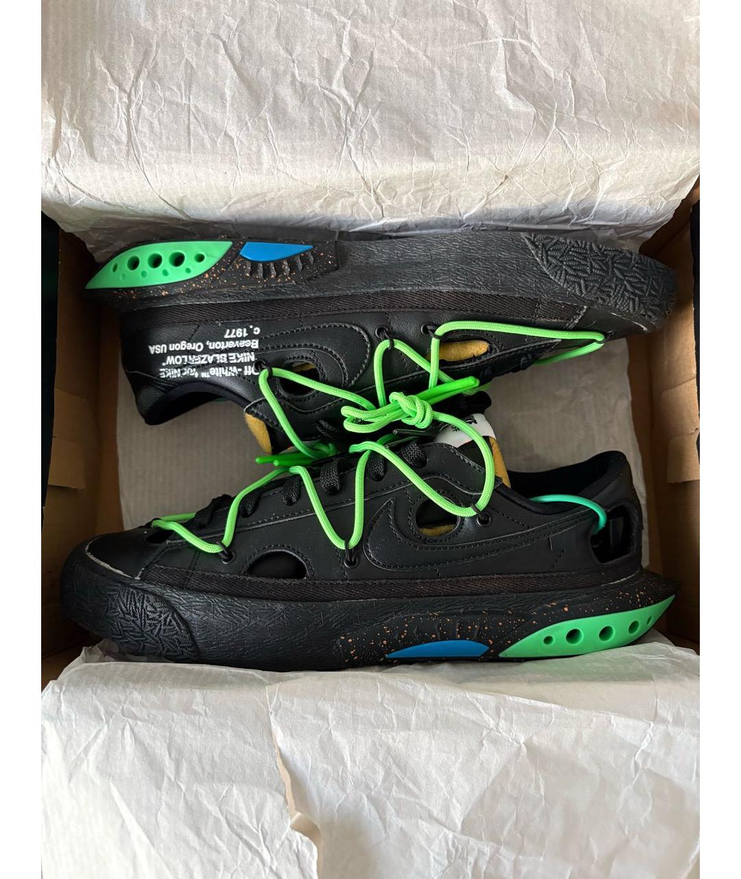 NIKE X OFF-WHITE Черные кожаные низкие кроссовки / кеды, фото 2