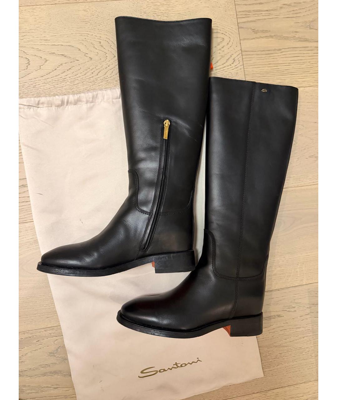 SANTONI Черные кожаные сапоги, фото 9