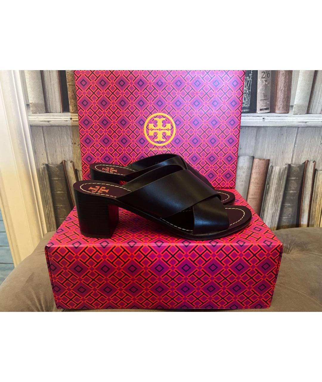 TORY BURCH Черные кожаные мюли, фото 6