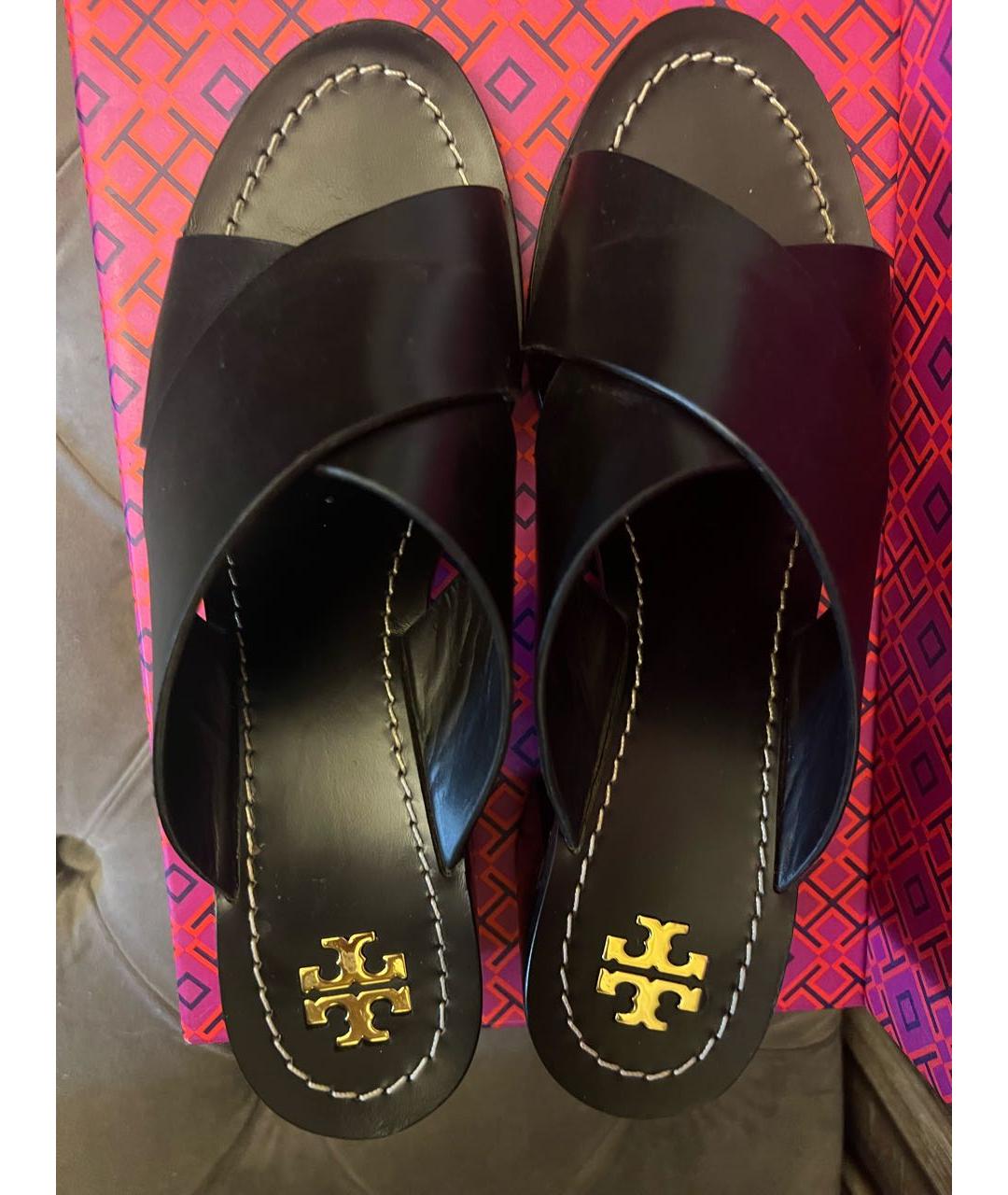 TORY BURCH Черные кожаные мюли, фото 3