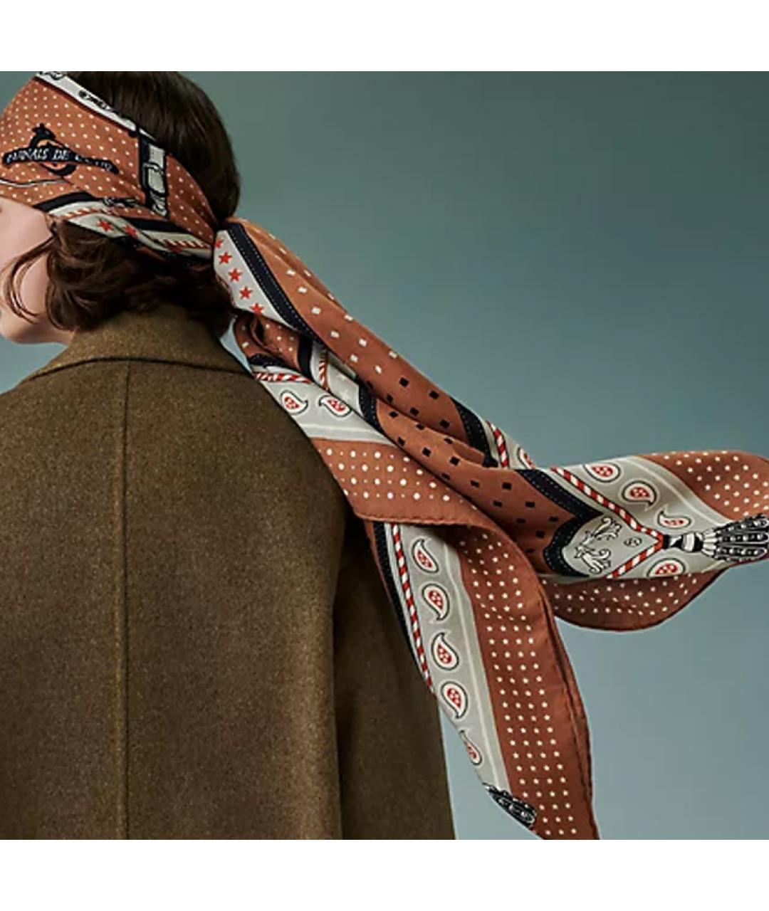 HERMES Коричневый шарф, фото 2