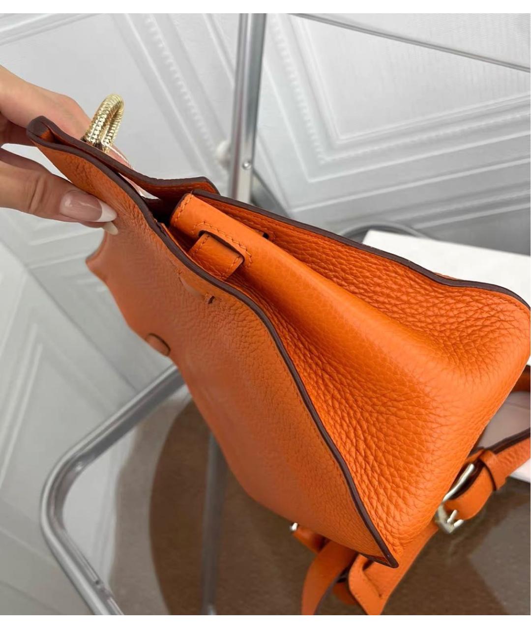 HERMES Оранжевая кожаная сумка тоут, фото 4