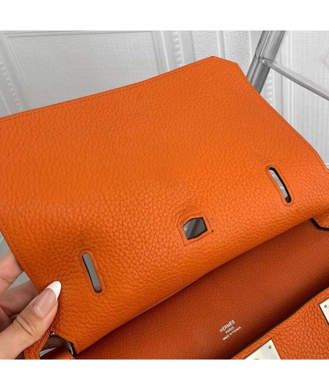 HERMES Оранжевая кожаная сумка тоут, фото 6