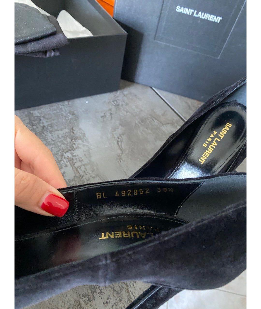 SAINT LAURENT Черные бархатные туфли, фото 6