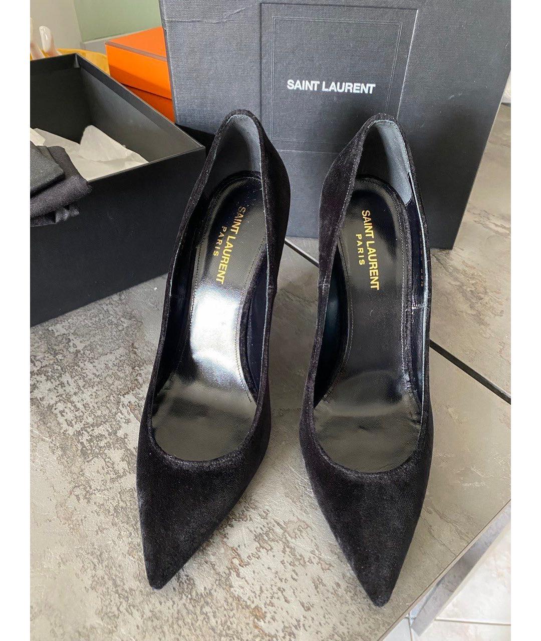 SAINT LAURENT Черные бархатные туфли, фото 3