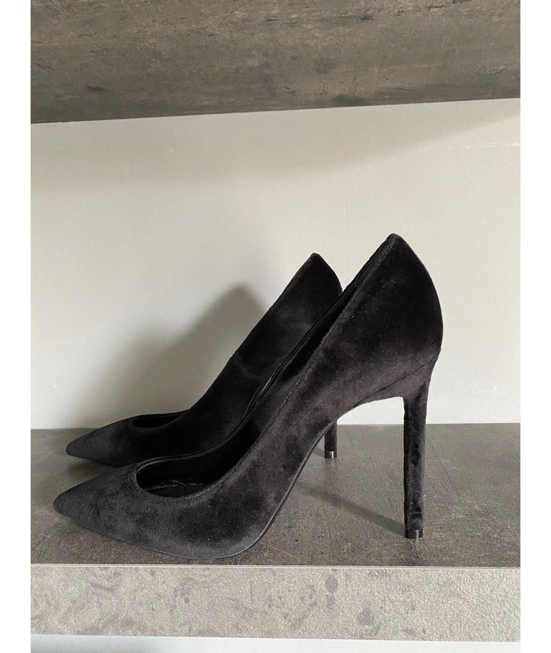 SAINT LAURENT Черные бархатные туфли, фото 7