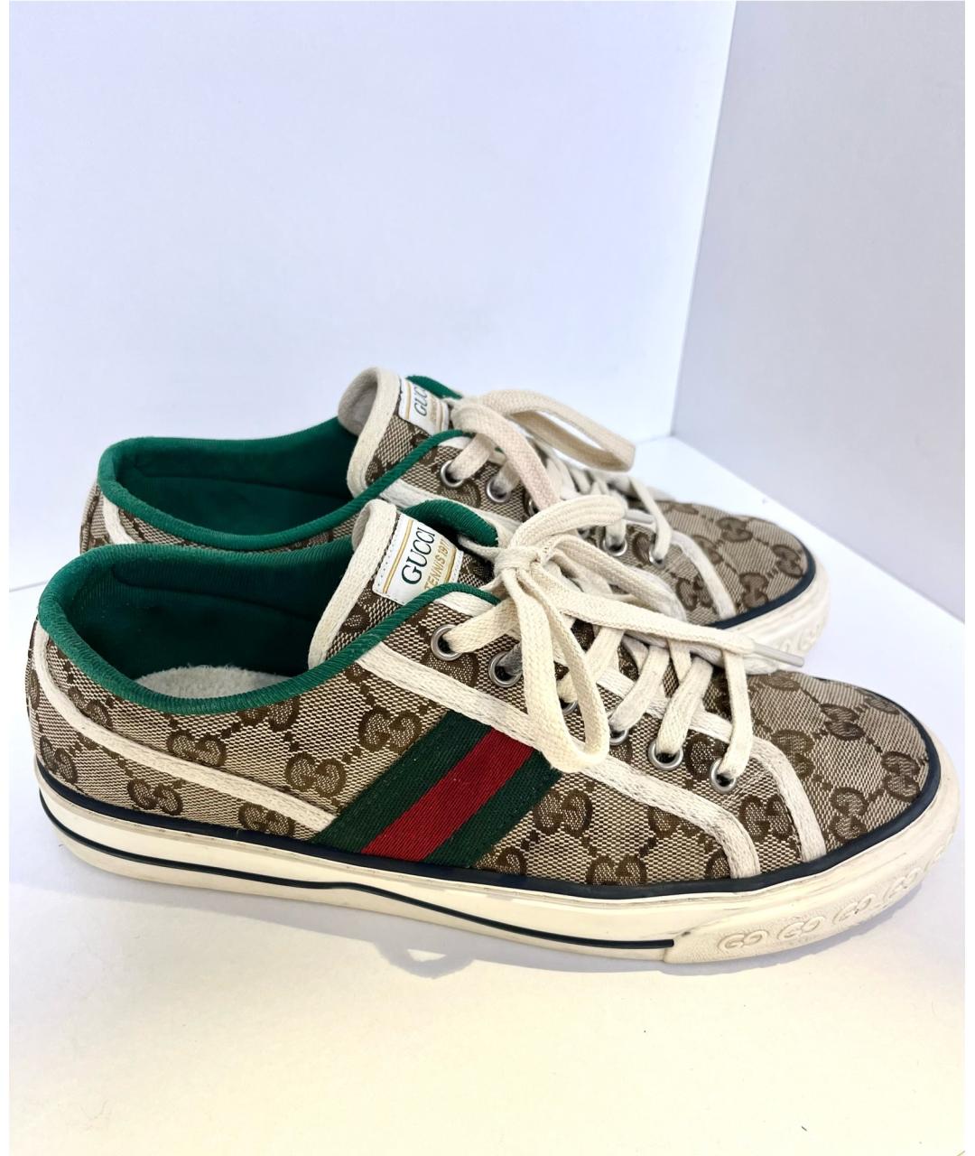 GUCCI Коричневые текстильные кеды, фото 2