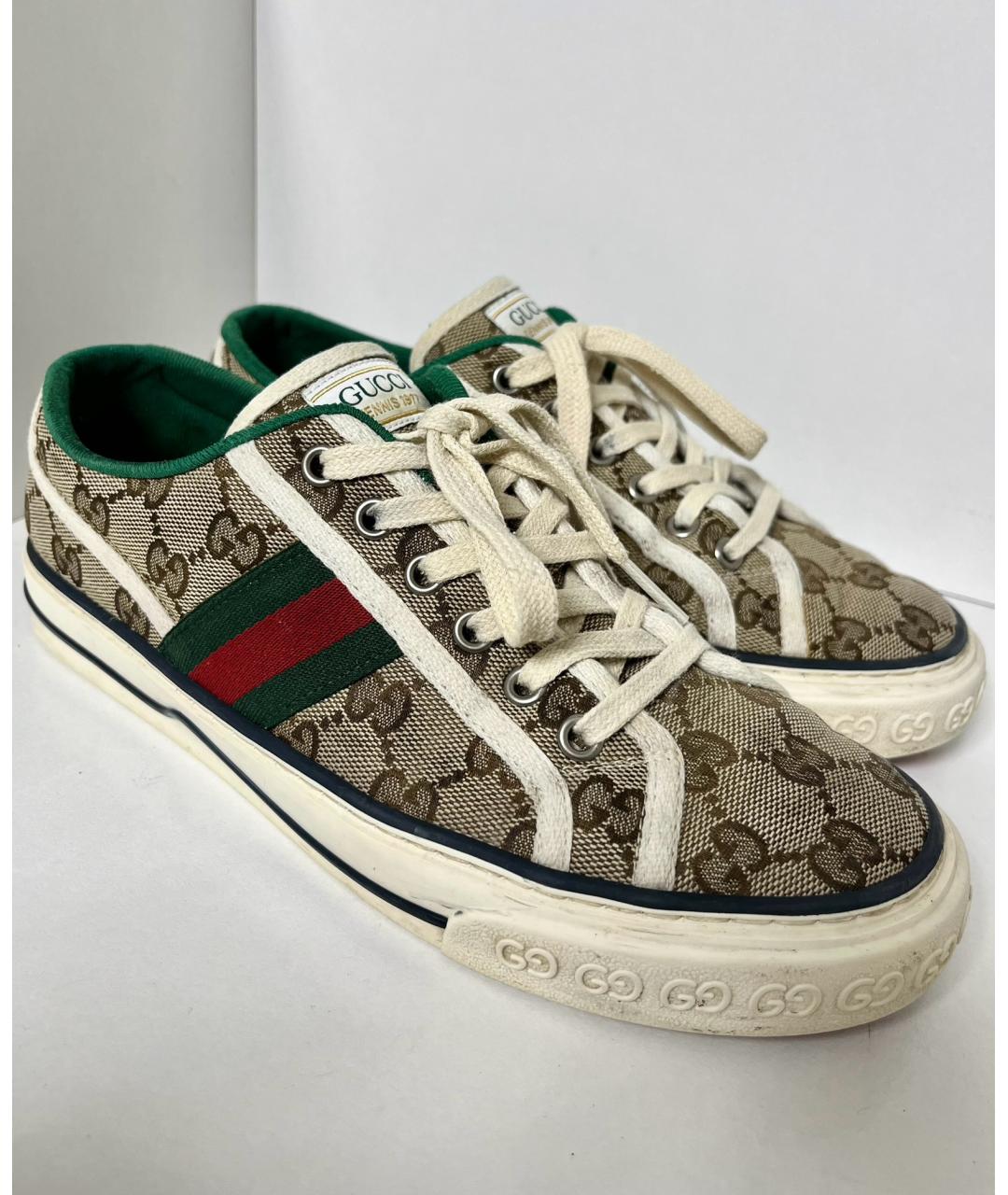 GUCCI Коричневые текстильные кеды, фото 4