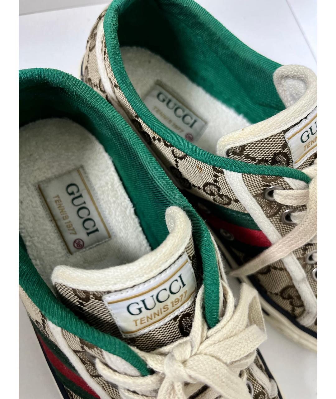 GUCCI Коричневые текстильные кеды, фото 7