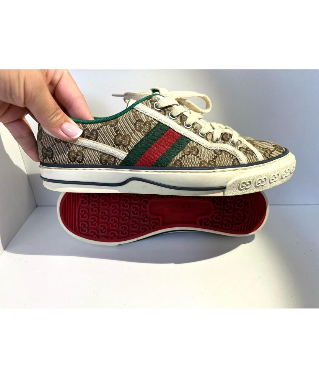GUCCI Коричневые текстильные кеды, фото 10