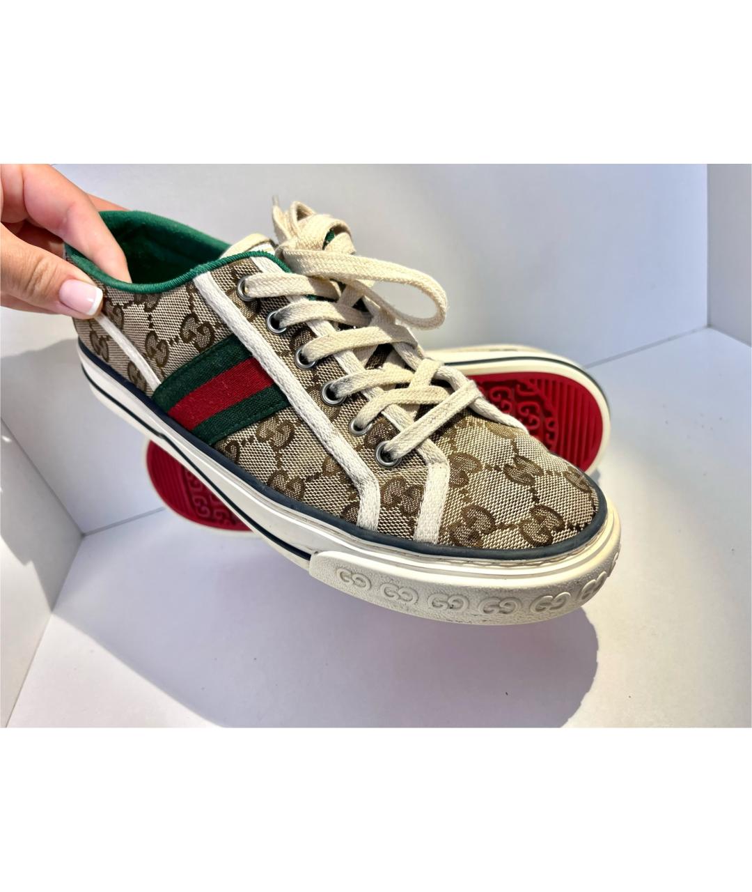 GUCCI Коричневые текстильные кеды, фото 3