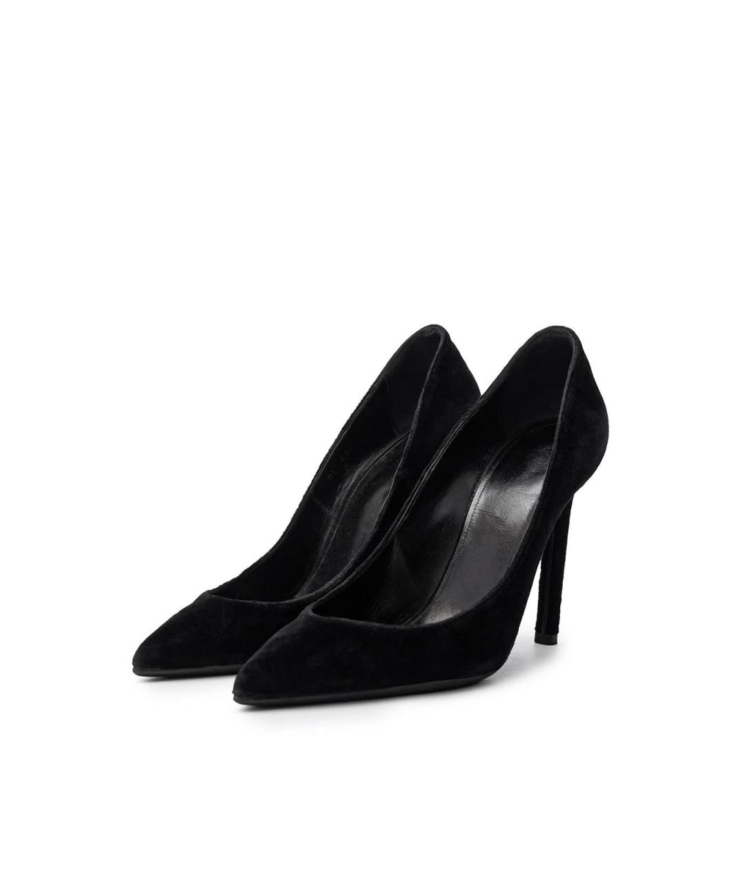 SAINT LAURENT Черные бархатные туфли, фото 2