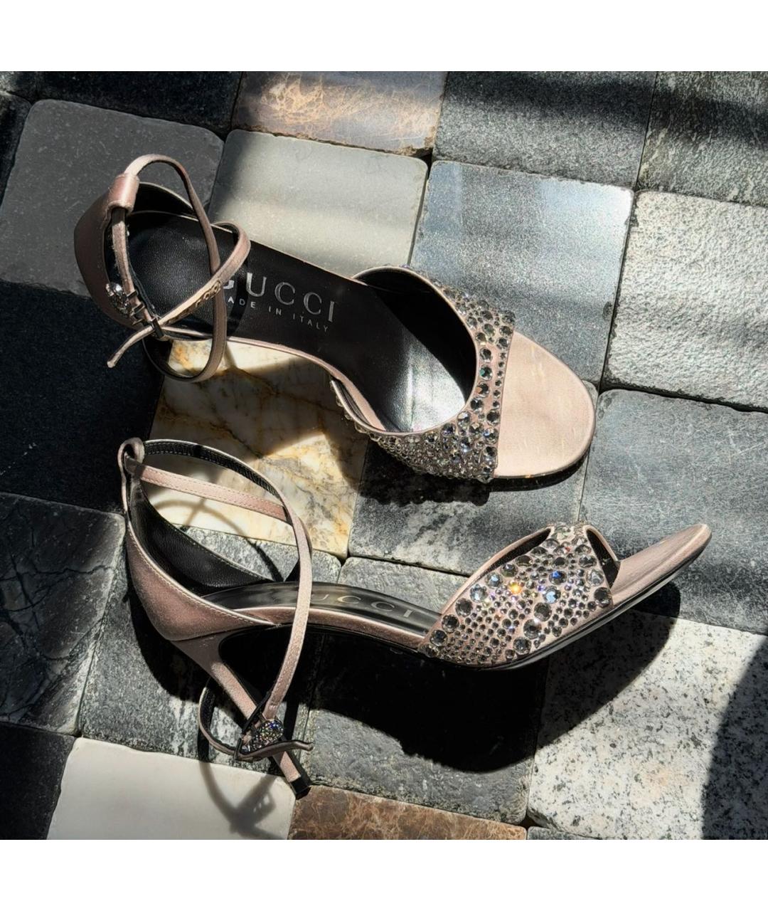 GUCCI Розовые текстильные босоножки, фото 7