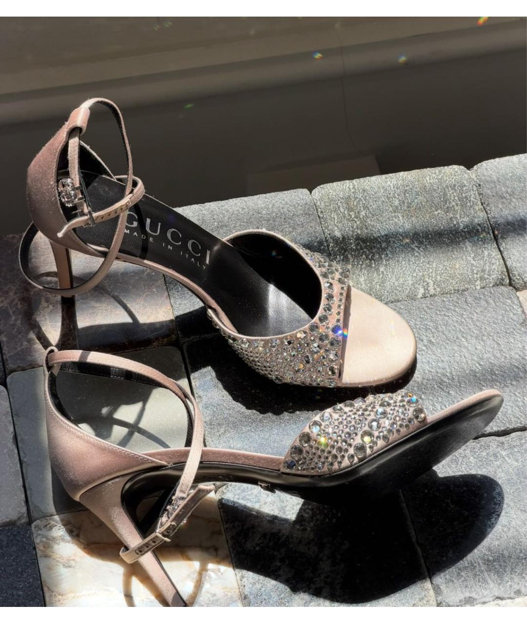GUCCI Розовые текстильные босоножки, фото 4