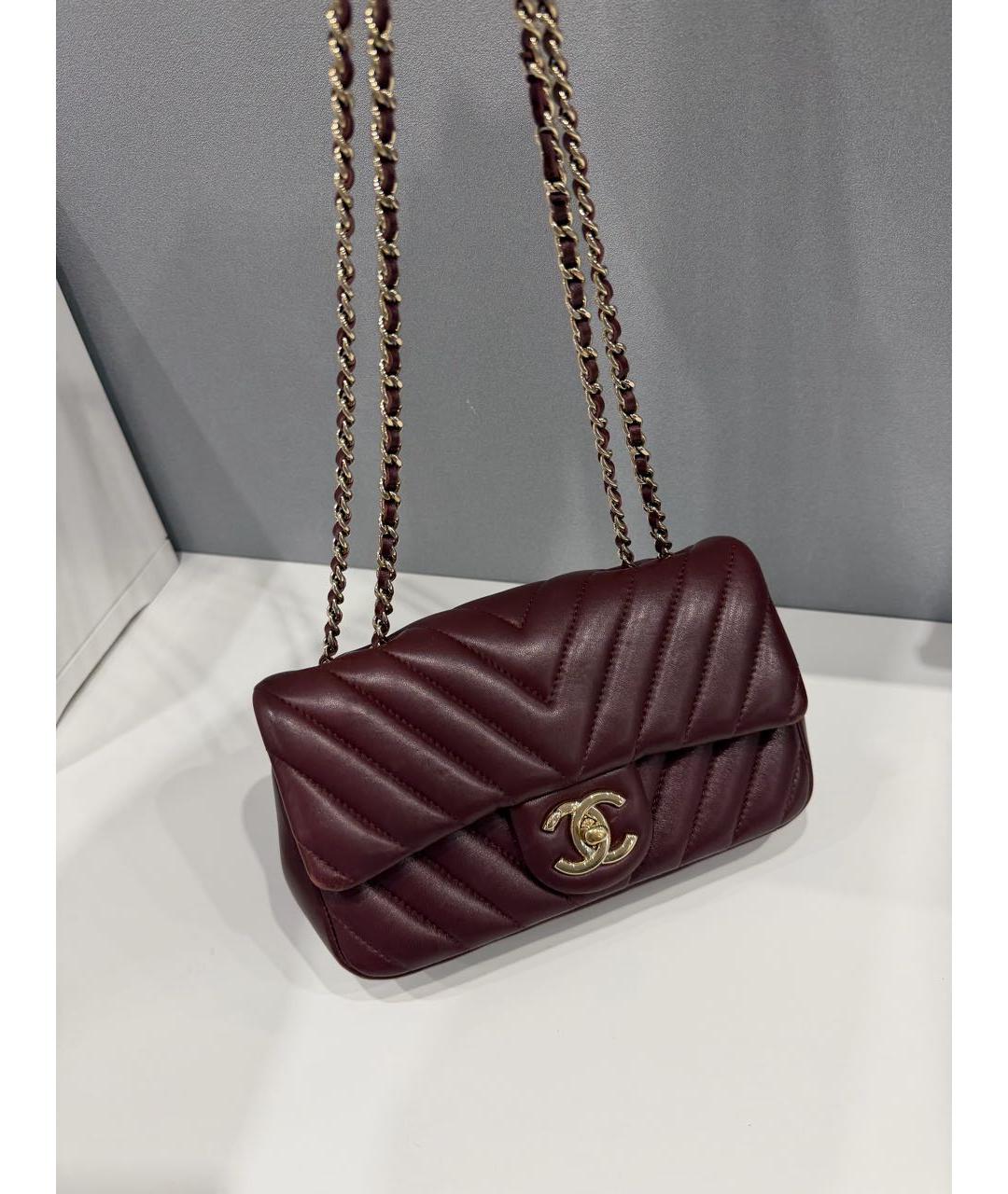 CHANEL Бордовая кожаная сумка через плечо, фото 4