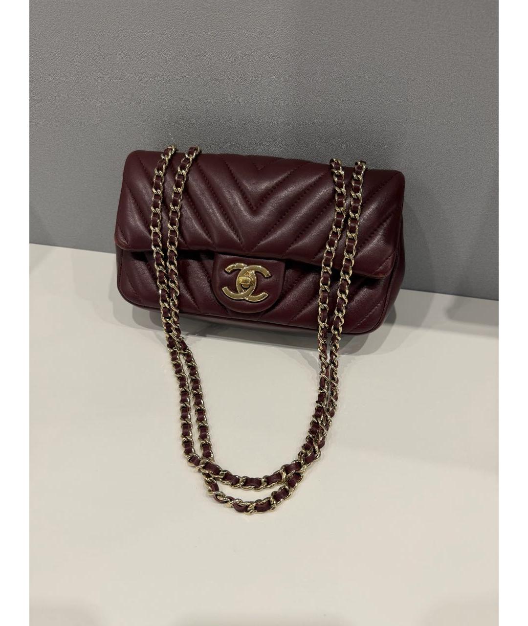 CHANEL Бордовая кожаная сумка через плечо, фото 2