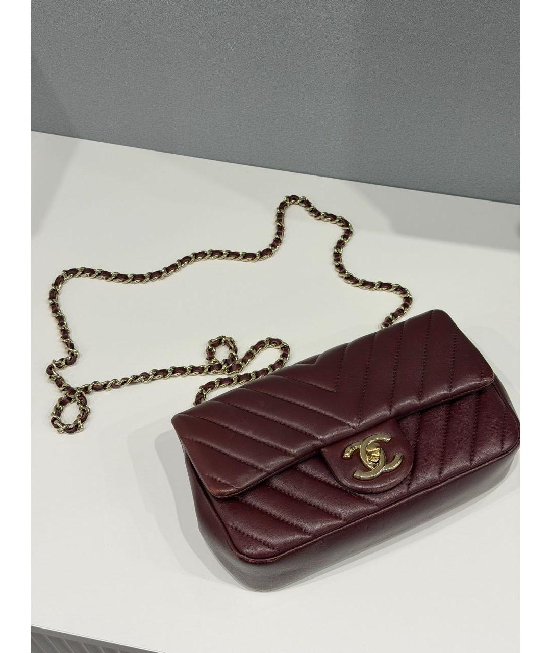 CHANEL Бордовая кожаная сумка через плечо, фото 3