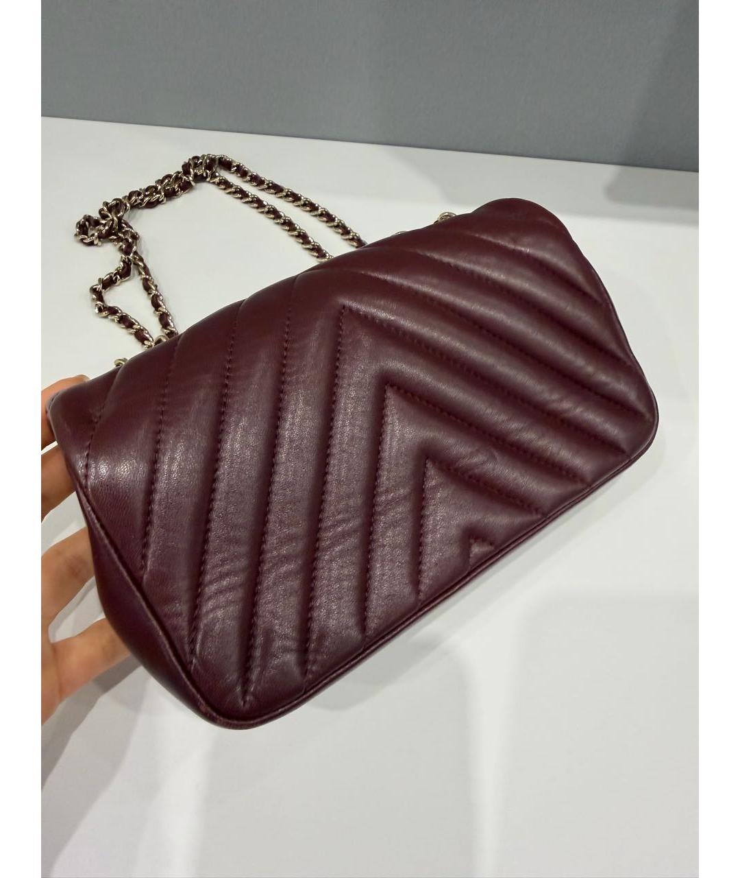 CHANEL Бордовая кожаная сумка через плечо, фото 6
