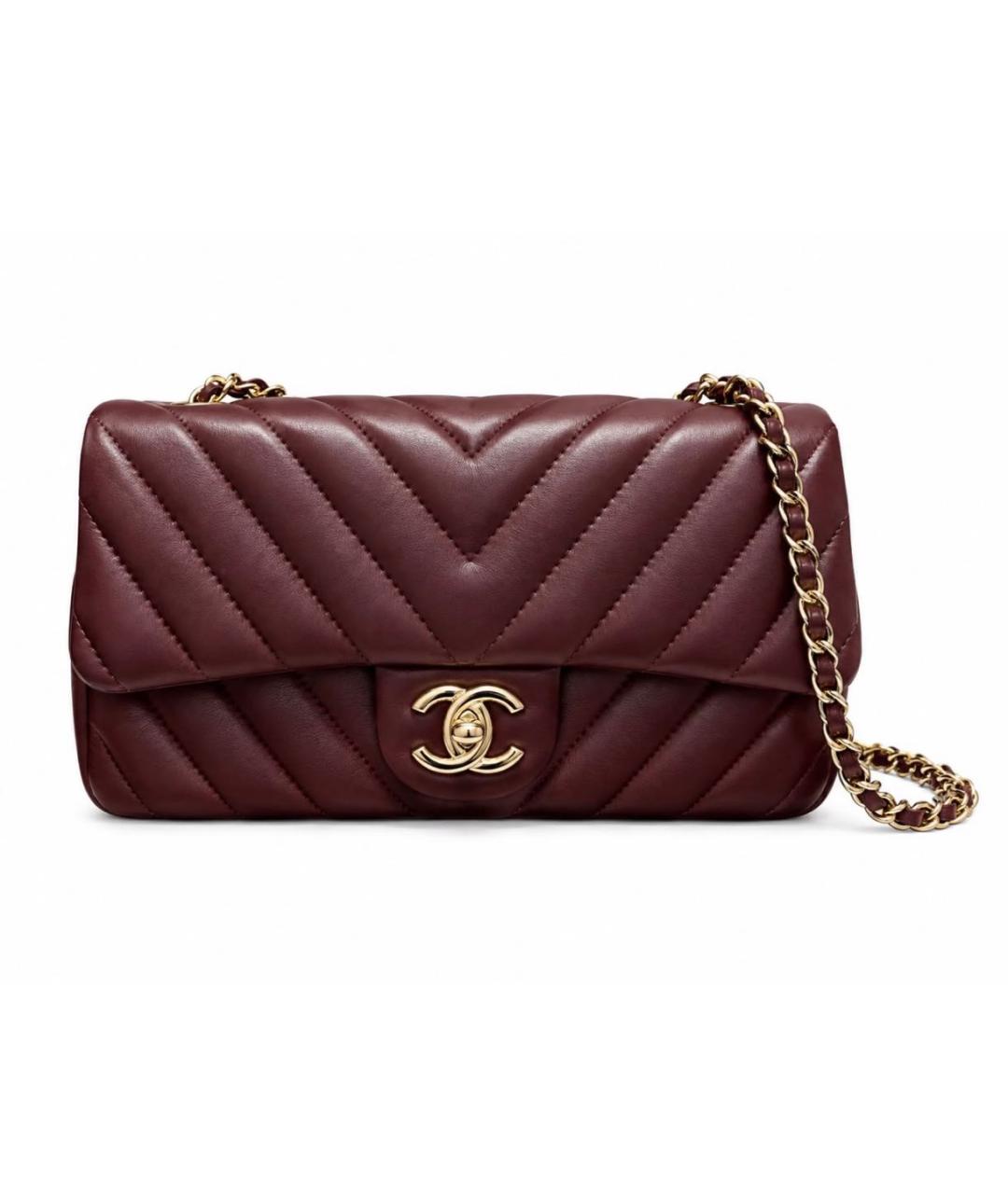 CHANEL Бордовая кожаная сумка через плечо, фото 1