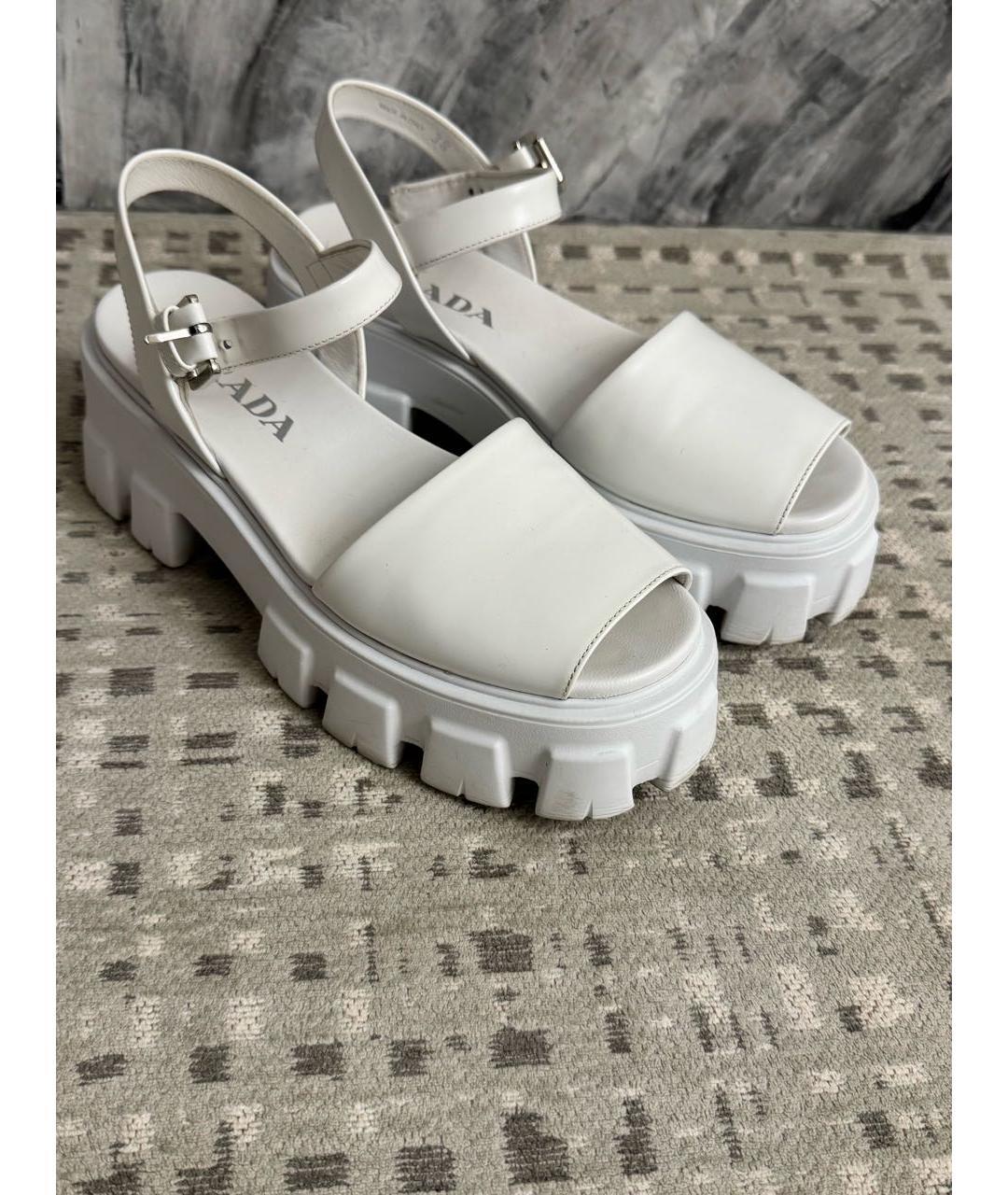 PRADA Белые кожаные босоножки, фото 2